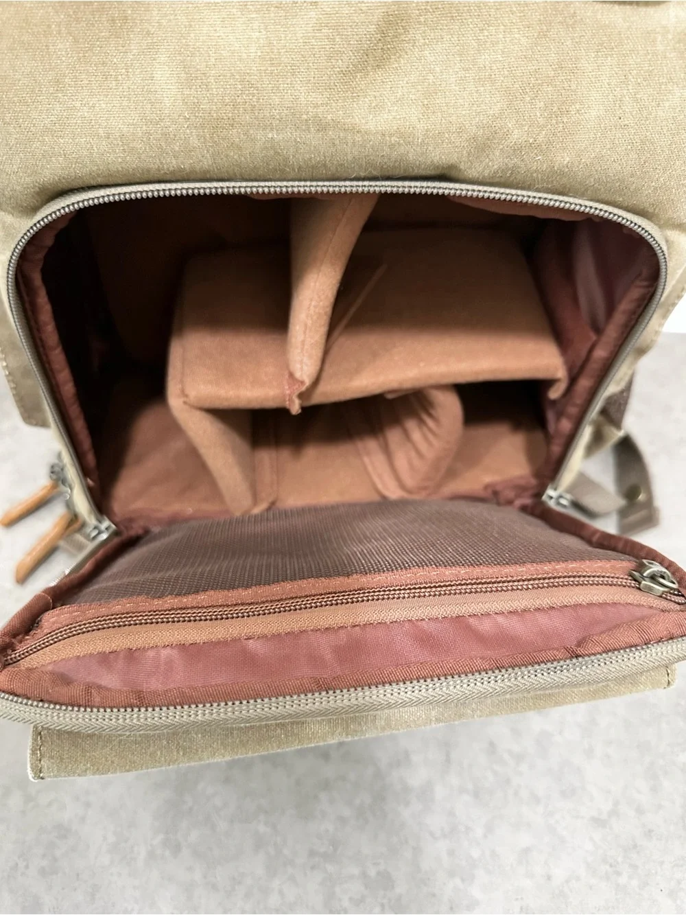 Waxed Canvas Camera Case Waterproof Travel Backpack Laptop Leather Trim Khaki